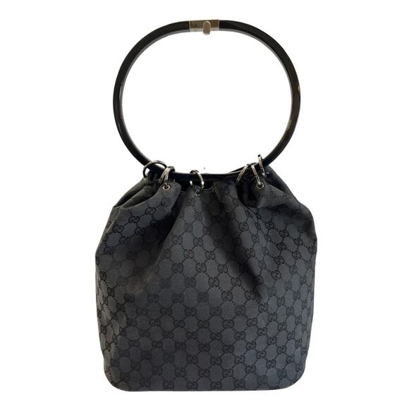 Gucci GG Monogram Bucket Bag Black Resin Ring Handles Vintage Frida Giannini - Picture 2 of 16